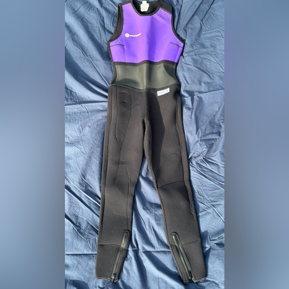 Preception Sleeveless Ankle Zip Purple & Black Kayak Wetsuit Size S
